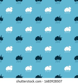 Set Cloud with rain and moon and Cloud with rain and sun on seamless pattern. Vector