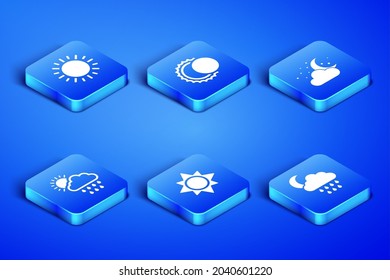 Set Cloud with rain and moon, Sun, sun, Eclipse of the and stars icon. Vector