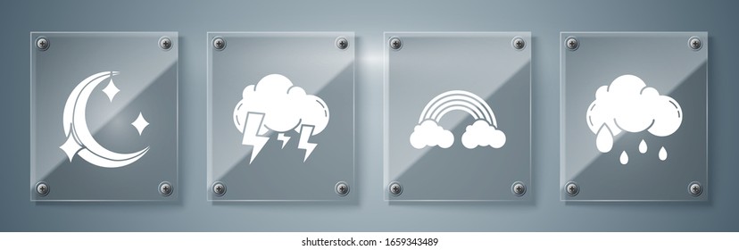 Set Cloud with rain, Rainbow with clouds, Storm and Moon and stars. Square glass panels. Vector