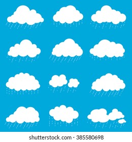 set cloud with rain, smoke element decor isolated for game art web design