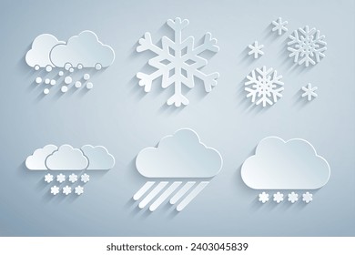 Set Cloud with rain, Snow, snow, Snowflake and  icon. Vector