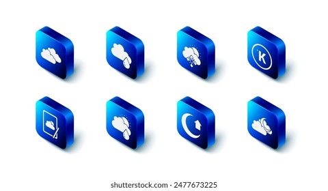 Nube con lluvia, nieve y sol, Kelvin, luna, luna, previsión de Clima e icono. Vector