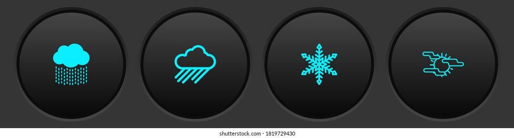 Ponga Nube con lluvia, , Snowflake y Niebla e icono del sol. Vector.