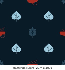 Set Cloud with rain and sun, Leaf and  on seamless pattern. Vector