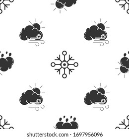 Set Cloud with rain and sun, Snowflake and Windy weather on seamless pattern. Vector