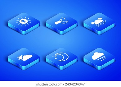 Set Cloud with rain, Sunset, Moon and stars, cloud weather, moon and  icon. Vector