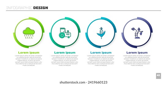 Set Cloud with rain, Tractor, Corn and Strawberry bush. Business infographic template. Vector