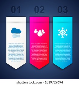 Ponga a la nube con lluvia, agua y copo de nieve. Plantilla de infografía de negocios. Vector.