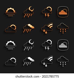 Set Cloud with rain, Weather forecast, Rainbow cloud and, Sun weather, Storm, Sunrise and moon icon. Vector