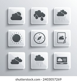 Set Cloud with rain, Weather forecast, Compass, Sun, and cloud weather and  icon. Vector