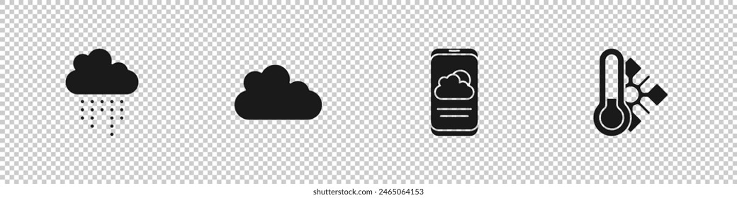 Set Cloud with rain, , Weather forecast and Meteorology thermometer icon. Vector