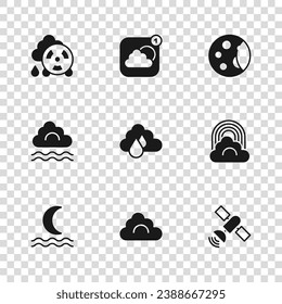 Set Cloud, Rainbow with cloud, Satellite, rain, Moon phases, Acid radioactive, Weather forecast app and Fog and icon. Vector