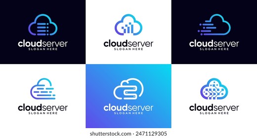 Gruppe von Cloud-Server-Logo-Symbol-Vektorgrafik. Moderne Server Tech Logo Design Vorlage.