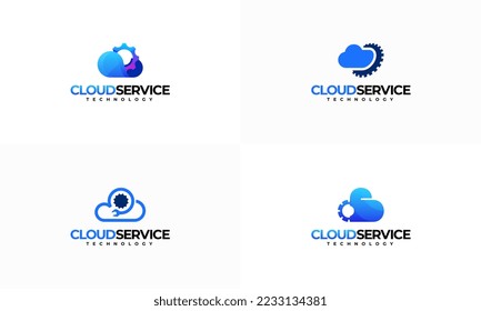 Conjunto de diseños de logotipo de Cloud Service vector de concepto, icono de plantilla de logotipo Cloud Gear Security