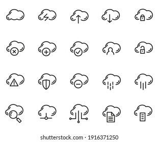 Set Of Cloud Service And Network Related, Weather Service Line Icon