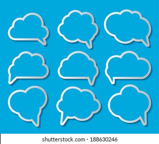 Set of Cloud Shaped Speech Bubbles Vector Illustration