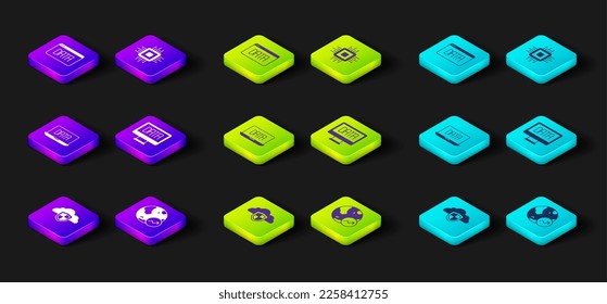 Establecer Cloud y shield, crecimiento financiero, análisis de datos, CPU del procesador e icono. Vector