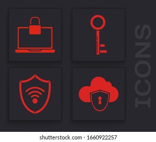 Set Cloud and shield, Laptop and lock , Key  and Shield with WiFi wireless internet network icon. Vector