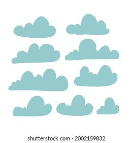 Set of Cloud silhouette in flat simple style. Collection of cloud icon , shape, label, symbol. Graphic hand drawn element Vector design for logo, web and print