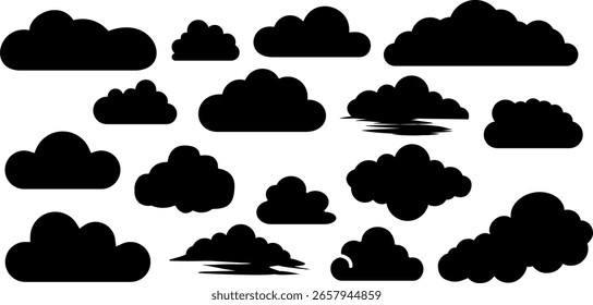 Set of Cloud Silhouettes – Hand-Drawn Weather Sky Cloud Collection Vector