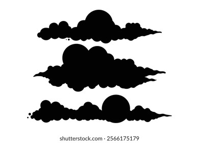 Set of cloud silhouettes with sun