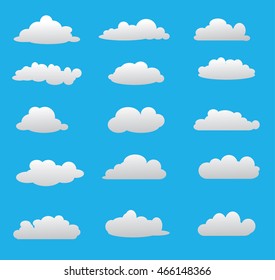 Set cloud simple style in blue sky. Vector illustration. Cloud icon.