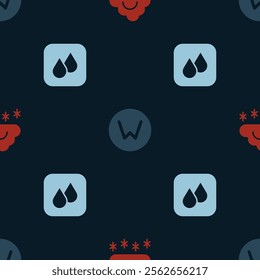 Set Cloud with snow, Compass north and Water drop on seamless pattern. Vector
