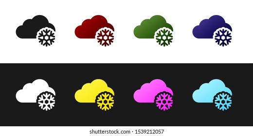 Set Cloud with snow icon isolated on black and white background. Cloud with snowflakes. Single weather icon. Snowing sign.  Vector Illustration