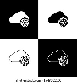 Set Cloud with snow icon isolated on black and white background. Cloud with snowflakes. Single weather icon. Snowing sign.  Vector Illustration