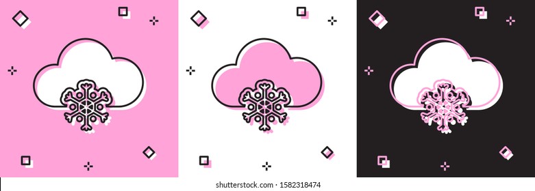Set Cloud with snow icon isolated on pink and white, black background. Cloud with snowflakes. Single weather icon. Snowing sign.  Vector Illustration