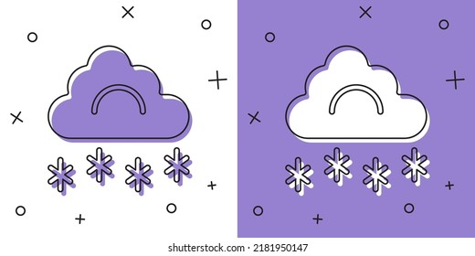 Set Cloud with snow icon isolated on white and purple background. Cloud with snowflakes. Single weather icon. Snowing sign.  Vector