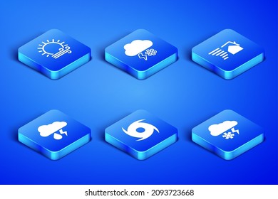 Set Cloud with snow and lightning, Wind sun, Tornado, rain,  and swirl icon. Vector