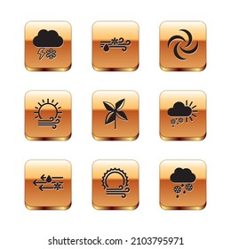 Set Cloud with snow and lightning, Wind rain, sun, Pinwheel, Tornado,  and  icon. Vector