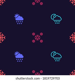 Set Cloud with snow and moon, sun, Snow and Snowflake on seamless pattern. Vector.