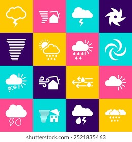 Set Cloud with snow and rain, Cloudy, Tornado, Storm, snow, sun,  and  icon. Vector