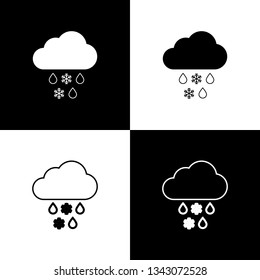 Set Cloud with snow and rain icons isolated on black and white background. Weather icon. Line, outline and linear icon. Vector Illustration