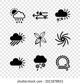 Set Cloud with snow, rain, sun, Wind and, Cloudy,  and Pinwheel icon. Vector
