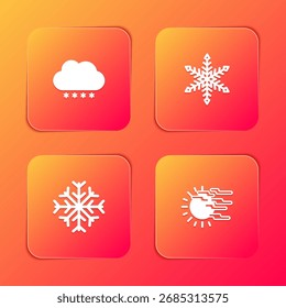 Nube con nieve, copo de nieve, y niebla y el icono del sol. Vector