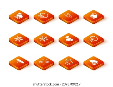 Set Cloud with snow, Snow, Snowflake, and moon and Water drop icon. Vector