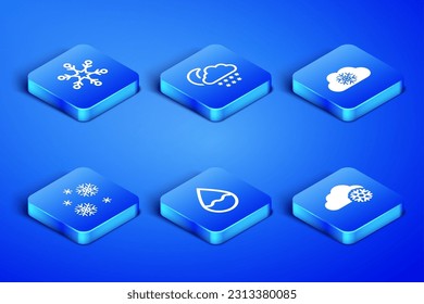 Set Cloud with snow, Snowflake, Water drop, and moon and  icon. Vector