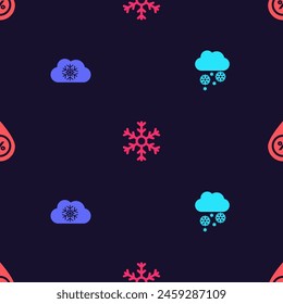 Establecer Nube con nieve, , copo de nieve y porcentaje de caída de agua en un patrón sin fisuras. Vector