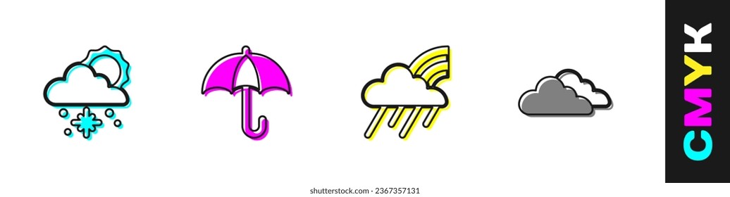 Set Cloud with snow and sun, Umbrella, Rainbow cloud rain and  icon. Vector