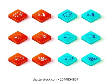 Set Cloud with snow and sun, Windy weather, Time to sleep, rain and Weather forecast icon. Vector