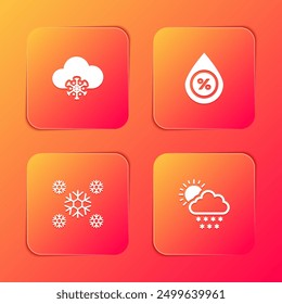 Set Cloud with snow, Water drop percentage, Snow and and sun icon. Vector
