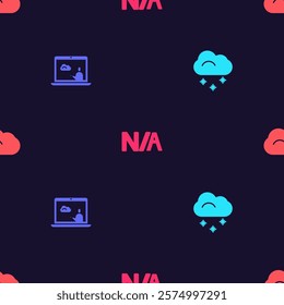 Set Cloud with snow, Weather forecast, Not applicable and  on seamless pattern. Vector