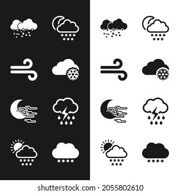 Set Cloud with snow, Wind, and moon, Fog and rain lightning icon. Vector