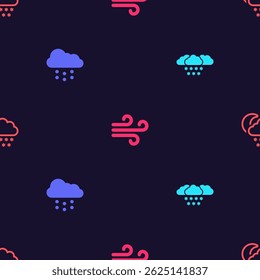 Set Cloud with snow, , Wind and and moon on seamless pattern. Vector