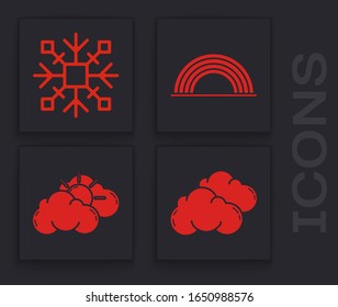 Set Cloud, Snowflake, Rainbow with clouds and Sun and cloud weather icon. Vector