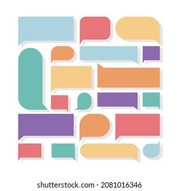 Set of cloud speech bubbles of different shapes, sizes and colours. Talk bubbles collection for chat, reply to message and comments. Vector illustration communication concept in flat style.