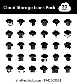 Set Of Cloud Storage Icon In Glyph Style.